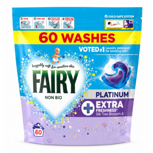 Універсальні капсули для прання Fairy Non Bio Platinum Extra Freshness Silk Tree Blossom, 60 шт.